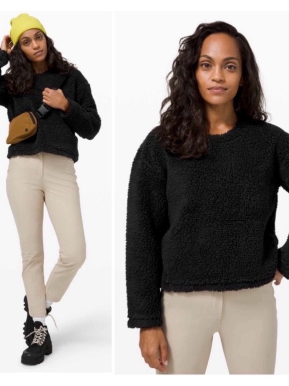 Lululemon Wool Whenever Crew Black Sweater Cozy Sherpa Jacket New Size: US 10